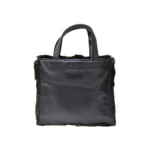 LOEWE Mink Fur Tote Bag Black Dark Brown Black Leather compact